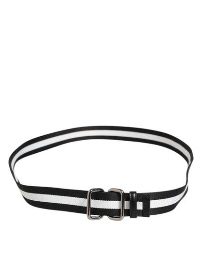 Dolce & Gabbana Black White Striped Metal Buckle Men's Belt