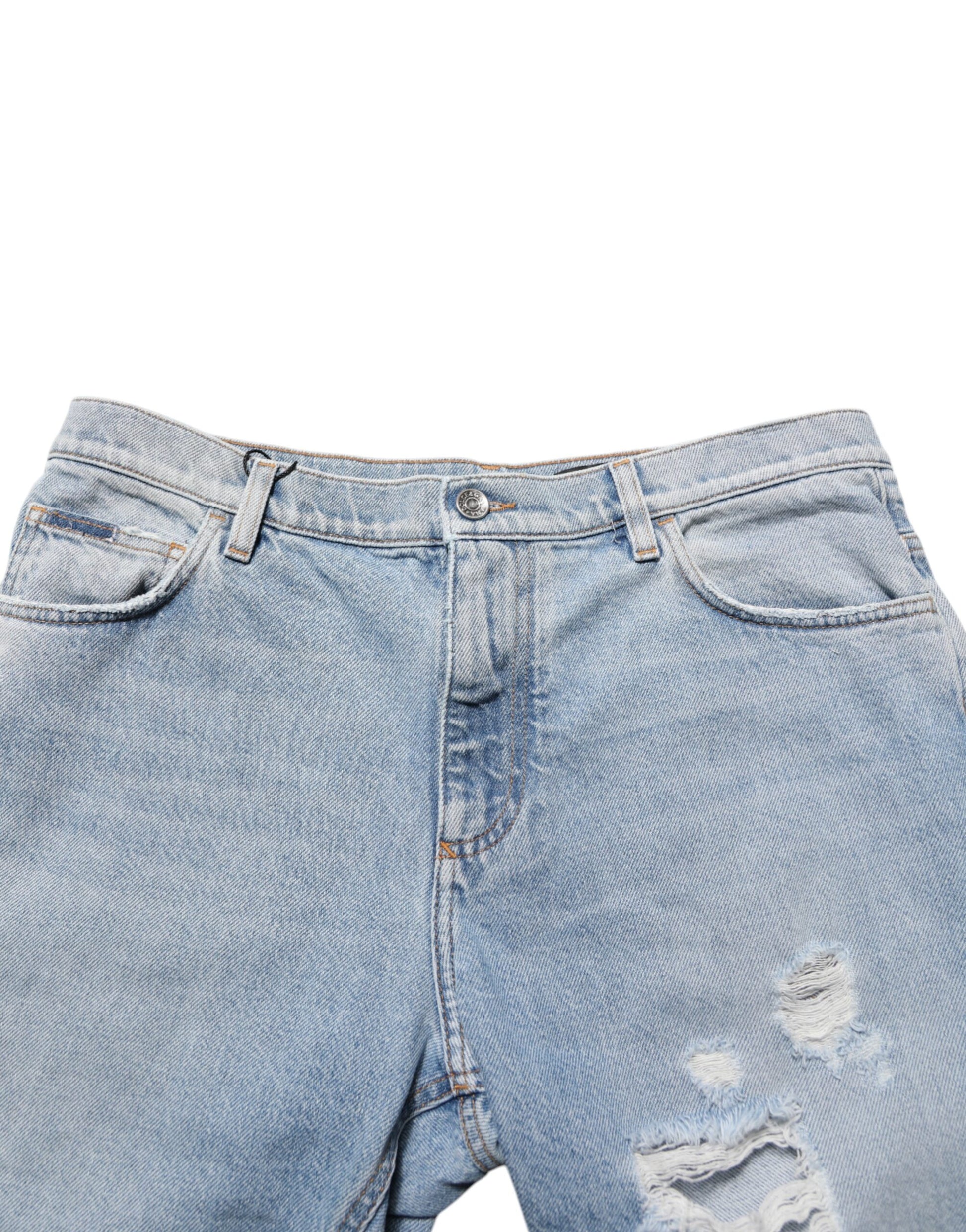 Dolce & Gabbana Blue Cotton Distressed Denim Bermuda Shorts
