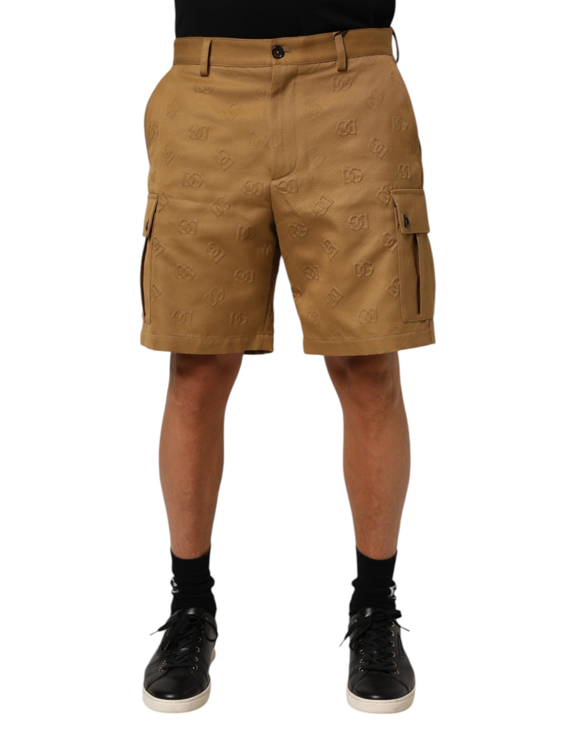 Dolce & Gabbana Brown Cotton Stretch Logo Cargo Bermuda Shorts