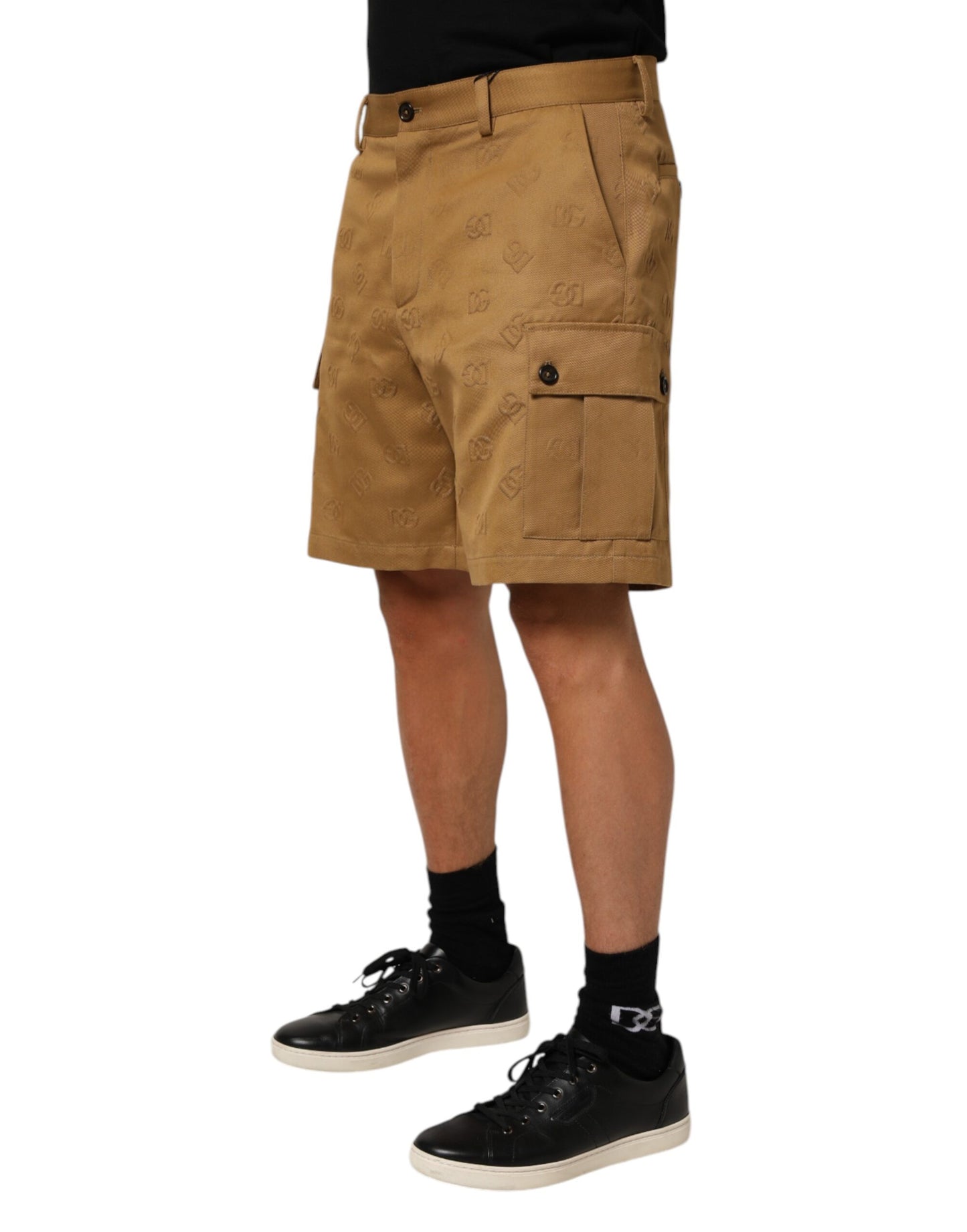 Dolce & Gabbana Brown Cotton Stretch Logo Cargo Bermuda Shorts