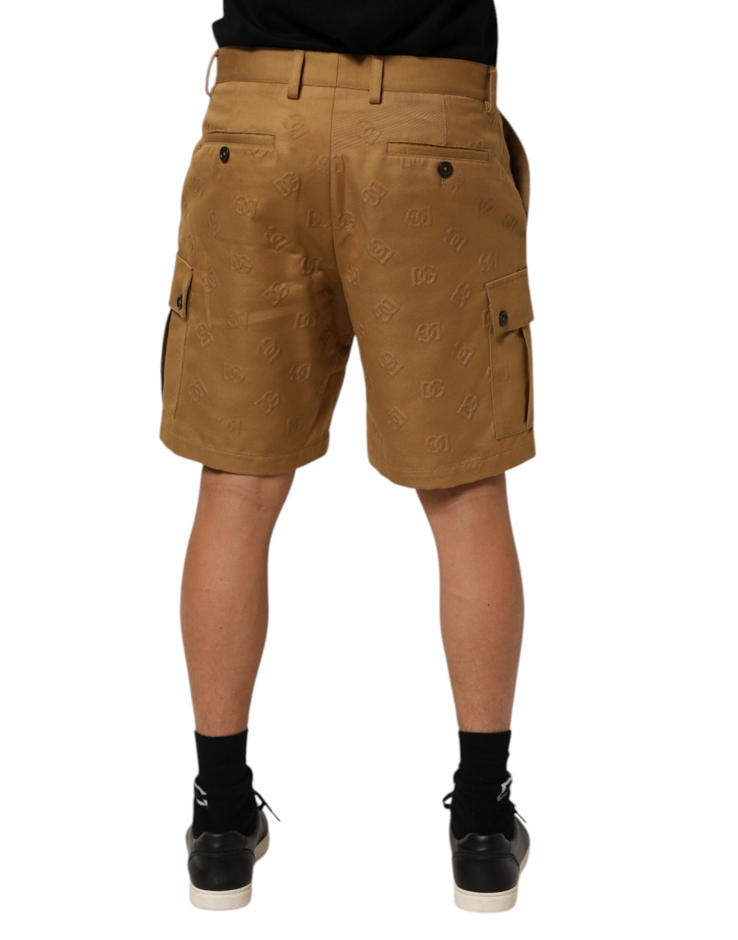 Dolce & Gabbana Brown Cotton Stretch Logo Cargo Bermuda Shorts