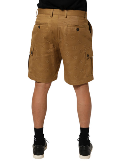 Dolce & Gabbana Brown Cotton Stretch Logo Cargo Bermuda Shorts
