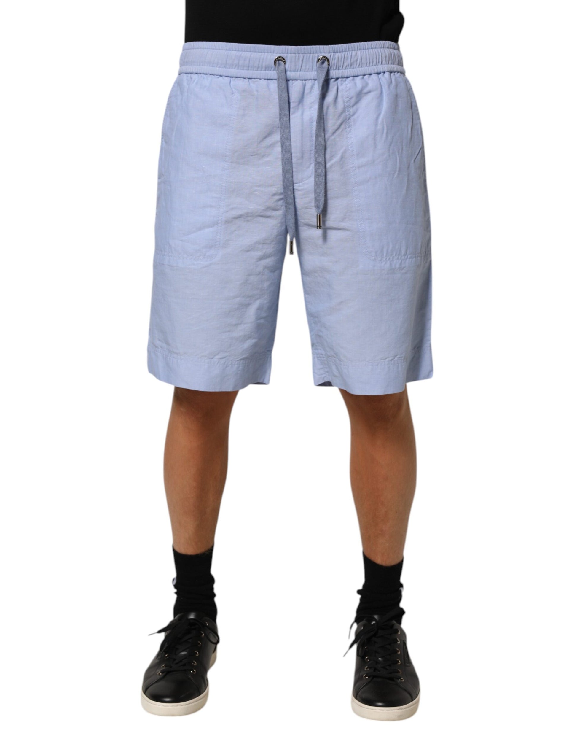 Dolce & Gabbana Light Blue Linen Mid Waist Men's Bermuda Shorts
