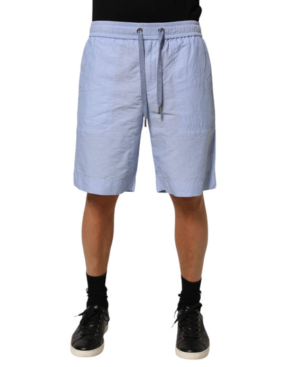 Dolce & Gabbana Light Blue Linen Mid Waist Men's Bermuda Shorts