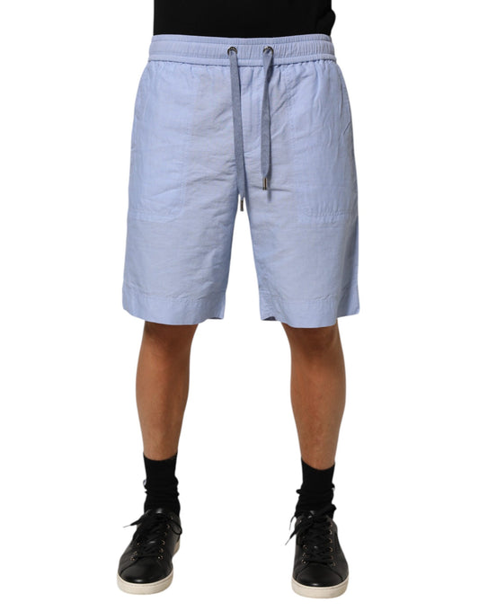 Dolce & Gabbana Light Blue Linen Mid Waist Men's Bermuda Shorts