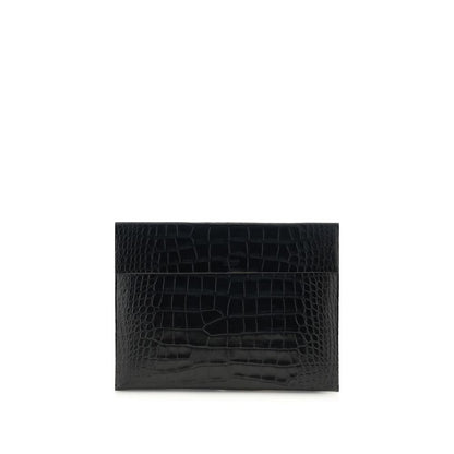 Tom Ford Black Crocodile Print Leather Pouch