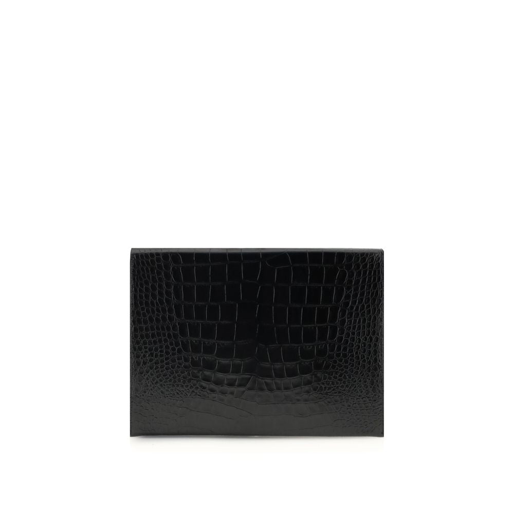 Tom Ford Black Crocodile Print Leather Pouch