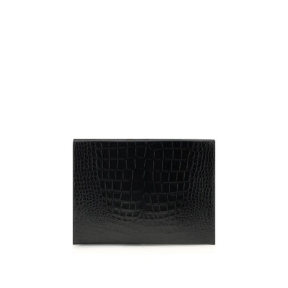Tom Ford Black Crocodile Print Leather Pouch