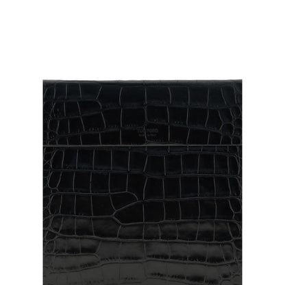 Tom Ford Black Crocodile Print Leather Pouch