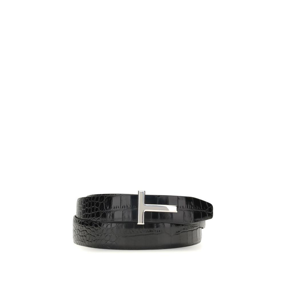 Tom Ford Patent Black CROC Print Belt
