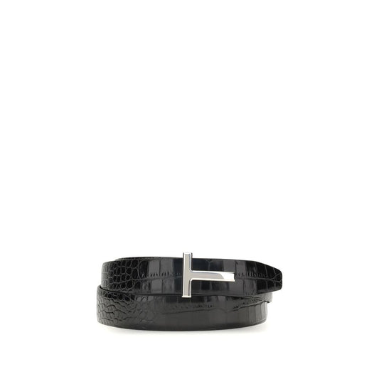 Tom Ford Patent Black CROC Print Belt