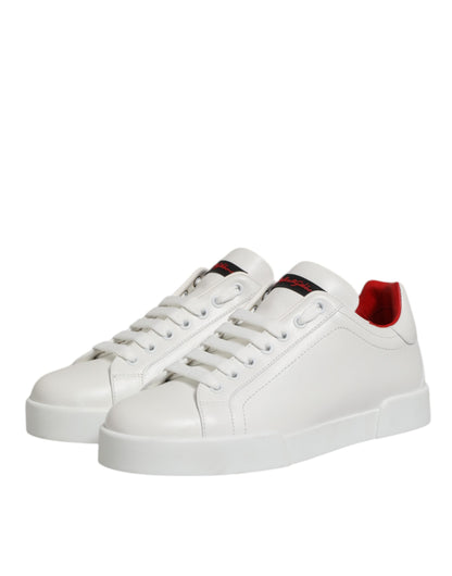 Dolce & Gabbana White Leather Lace Up Low Top Sneakers