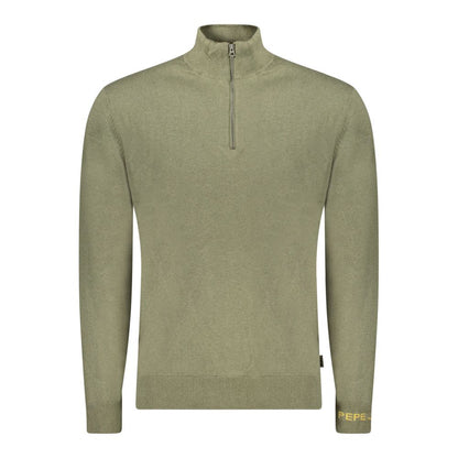 Pepe Jeans Green Cotton Sweater with Half Zip