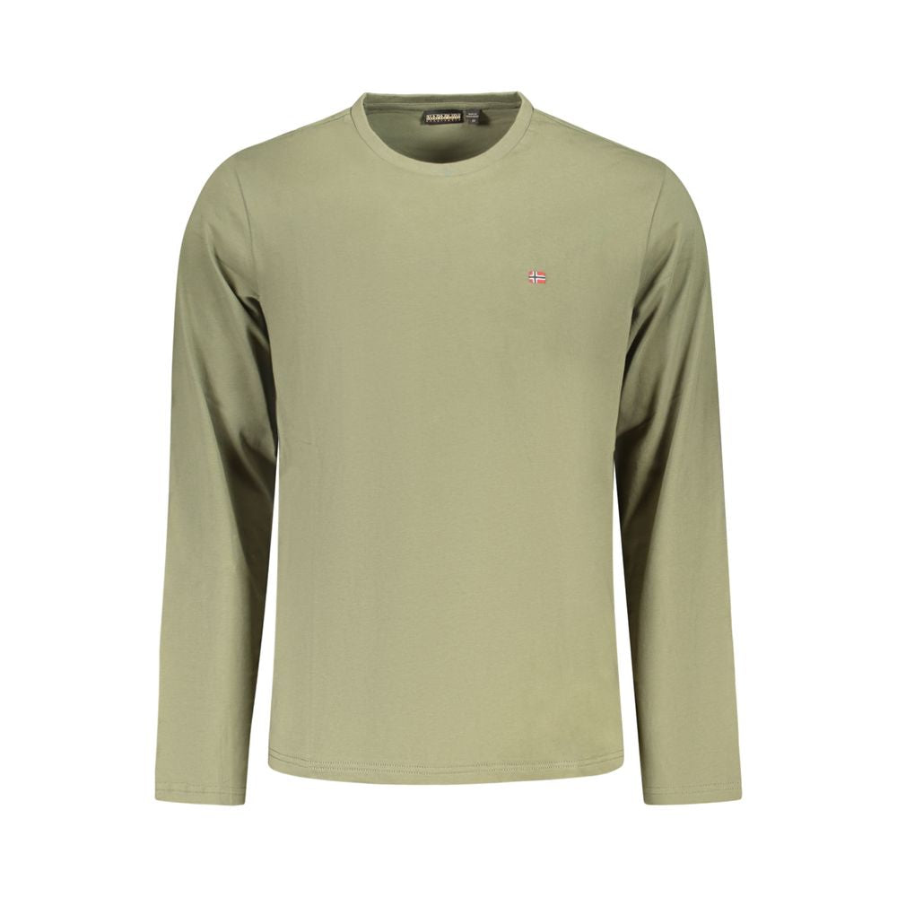 Napapijri Green Cotton T-Shirt - Long-Sleeved Comfort with Embroidery