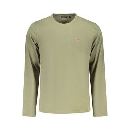 Napapijri Green Cotton T-Shirt - Long-Sleeved Comfort with Embroidery