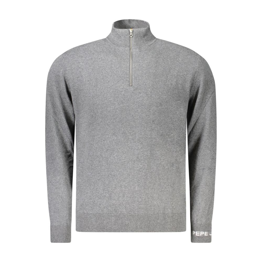 Pepe Jeans Gray Cotton Sweater - Stylish Half Zip with Embroidery