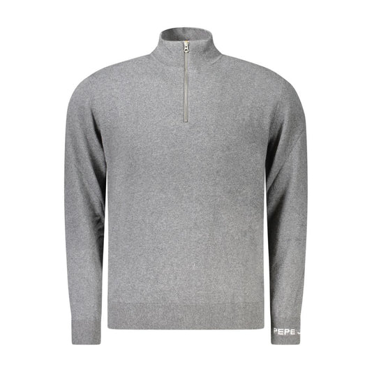 Pepe Jeans Gray Cotton Sweater - Stylish Half Zip with Embroidery