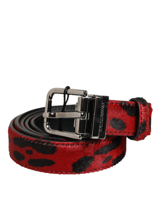 Dolce & Gabbana Red and Black Pony Leather Men’s Belt with Metal Buckle
