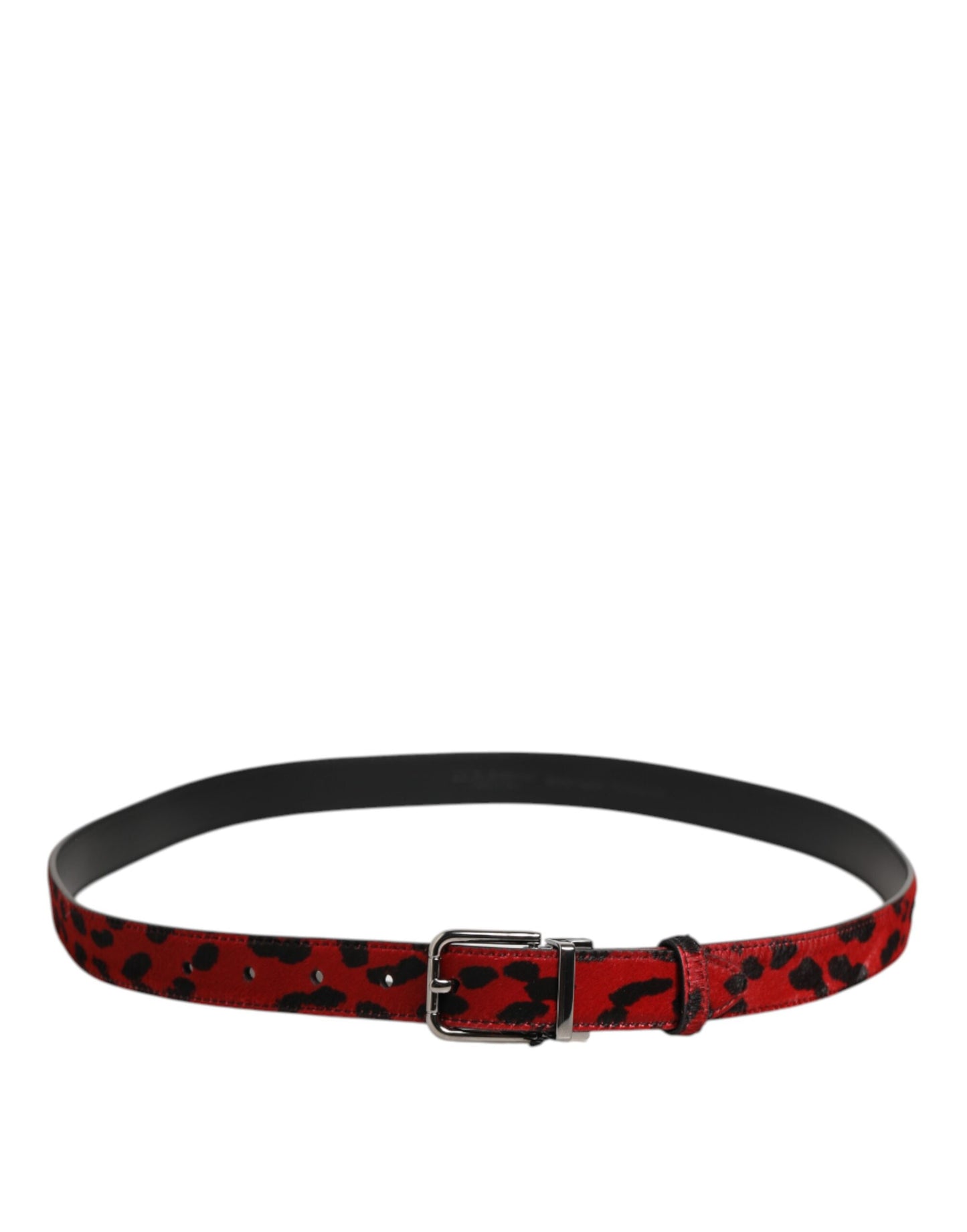 Dolce & Gabbana Red and Black Pony Leather Men’s Belt with Metal Buckle