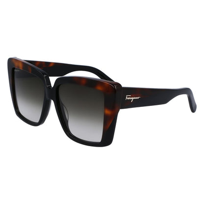 Ferragamo Women’s Sunglasses – Black Acetate Frame, Grey Lenses