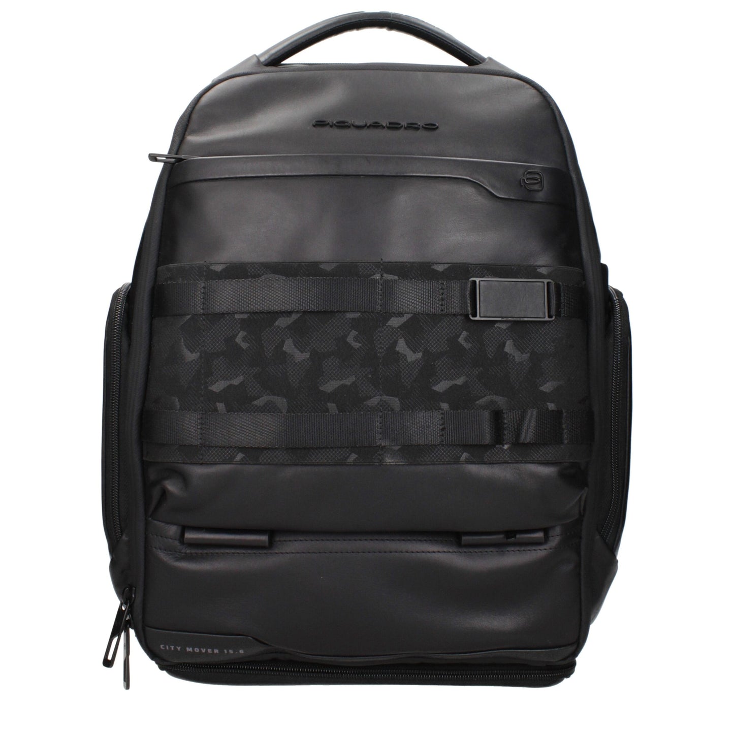 Piquadro Black Leather Backpack with USB Port