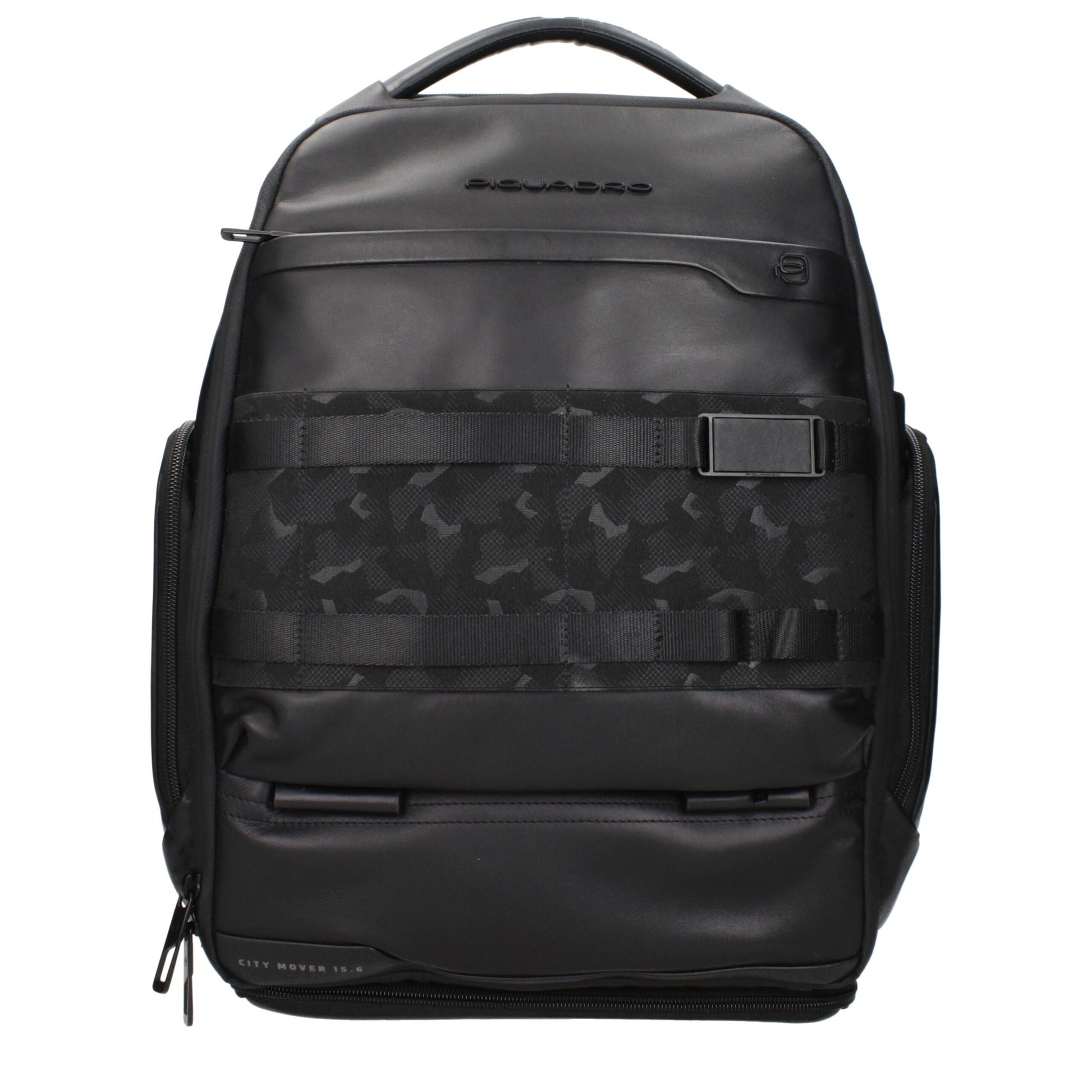 Piquadro Black Leather Backpack with USB Port