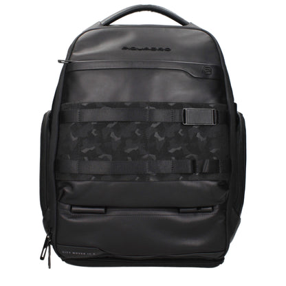 Piquadro Black Leather Backpack with USB Port