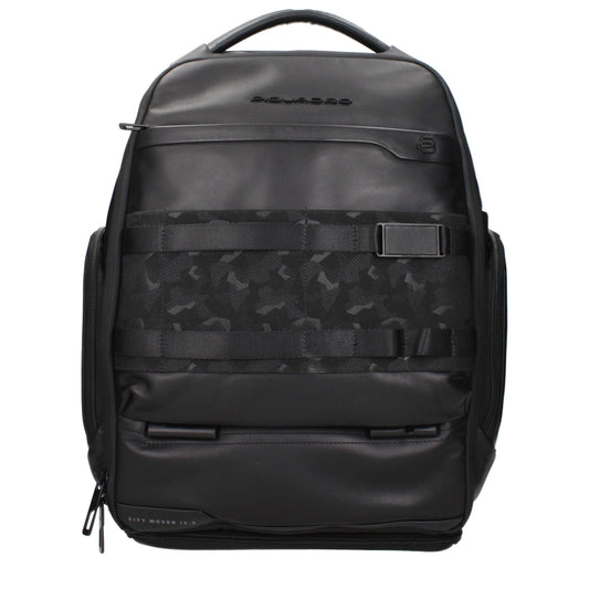 Piquadro Black Leather Backpack with USB Port