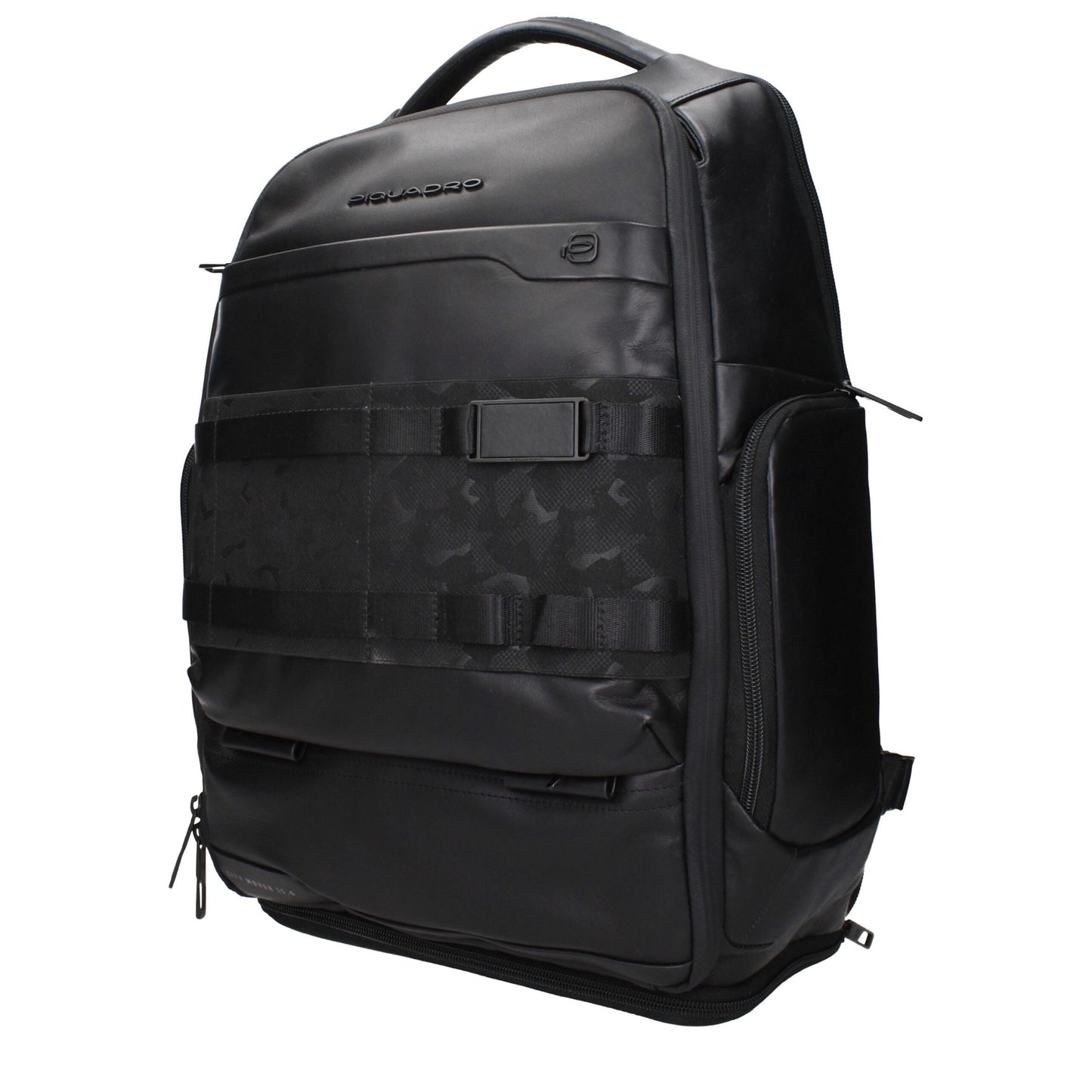 Piquadro Black Leather Backpack with USB Port