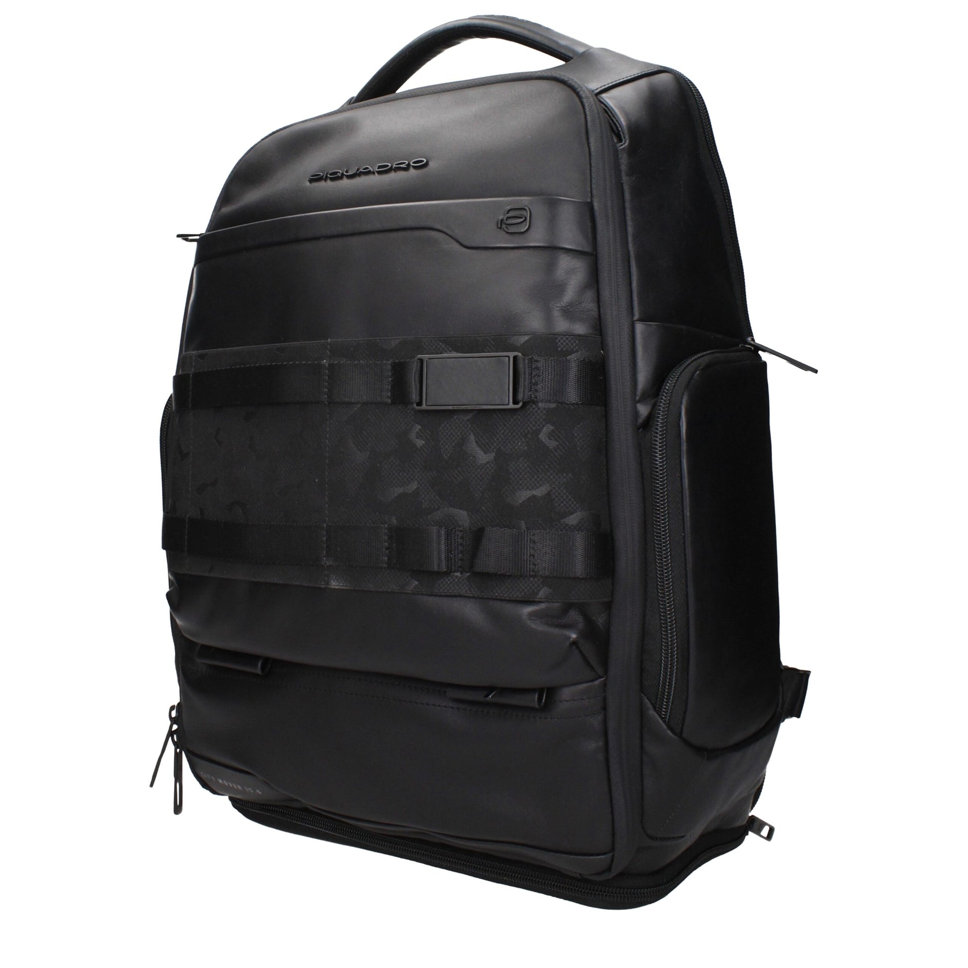 Piquadro Black Leather Backpack with USB Port