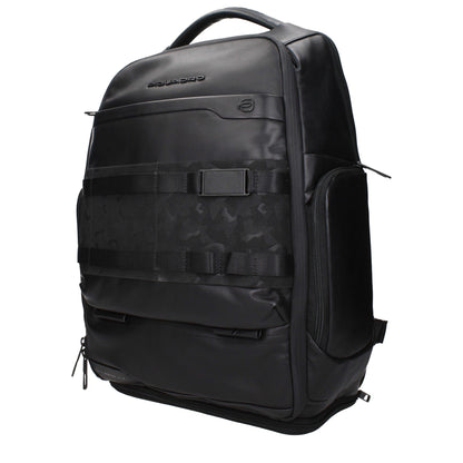 Piquadro Black Leather Backpack with USB Port