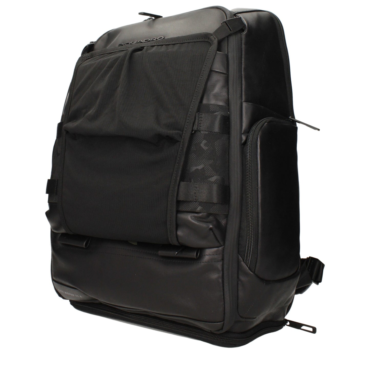 Piquadro Black Leather Backpack with USB Port
