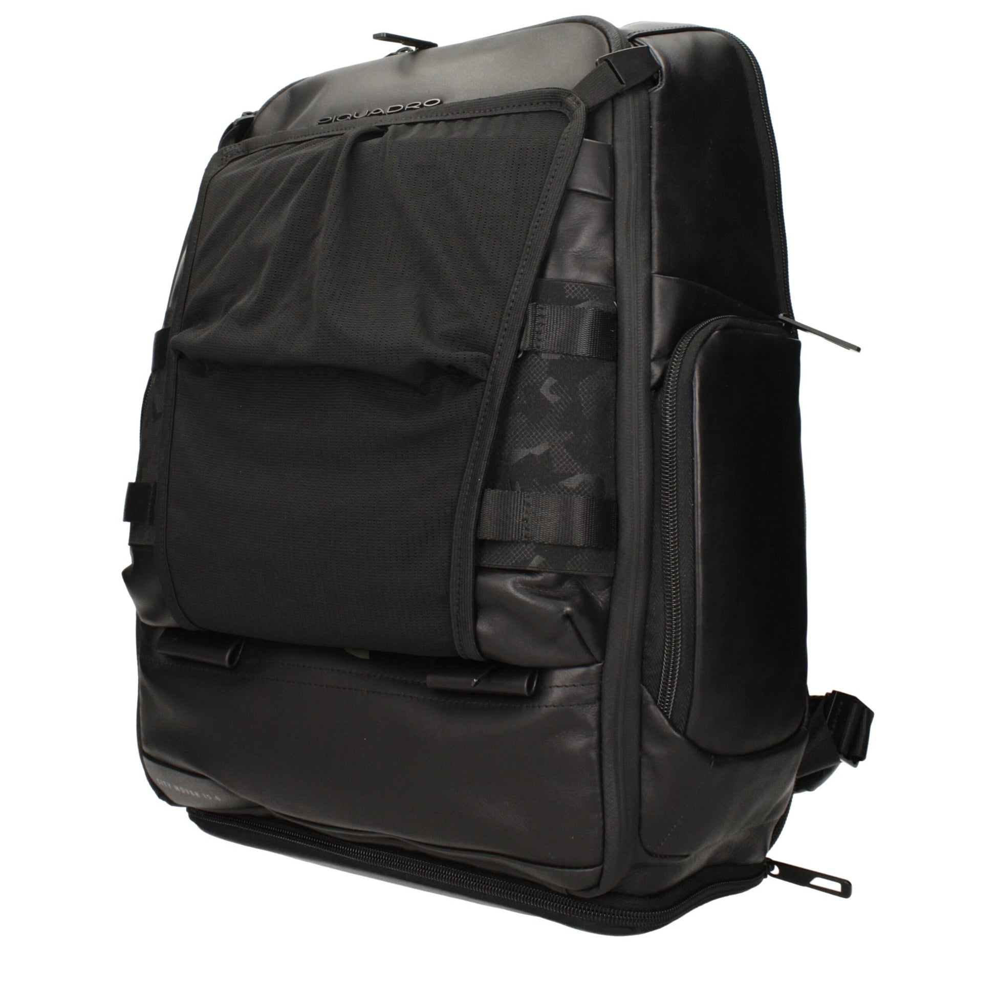 Piquadro Black Leather Backpack with USB Port