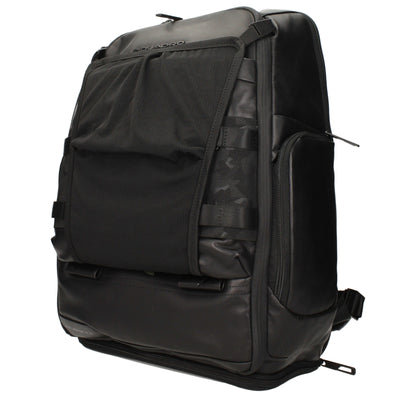 Piquadro Black Leather Backpack with USB Port