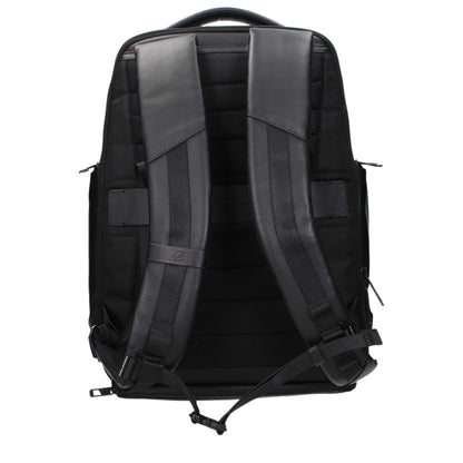 Piquadro Black Leather Backpack with USB Port