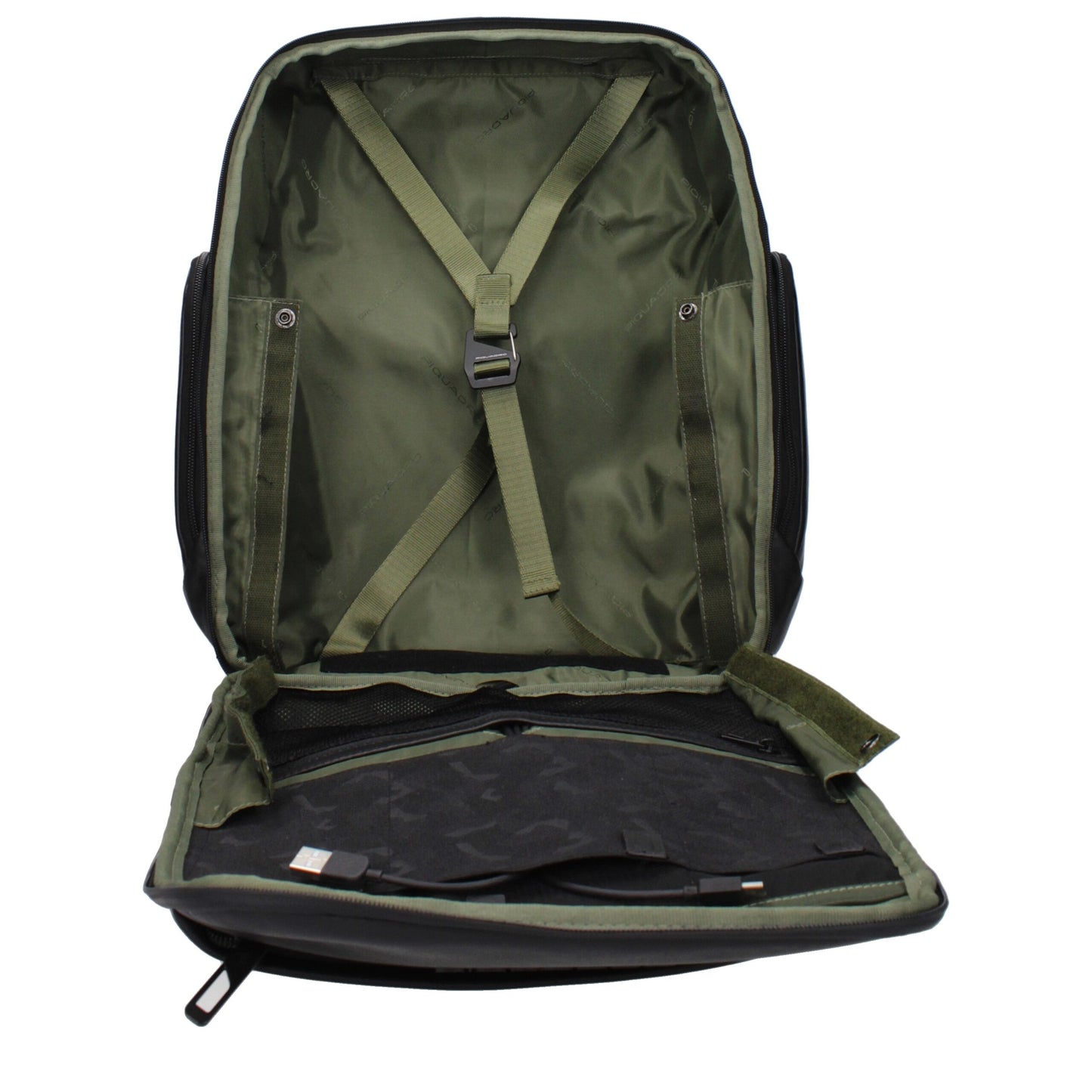 Piquadro Black Leather Backpack with USB Port