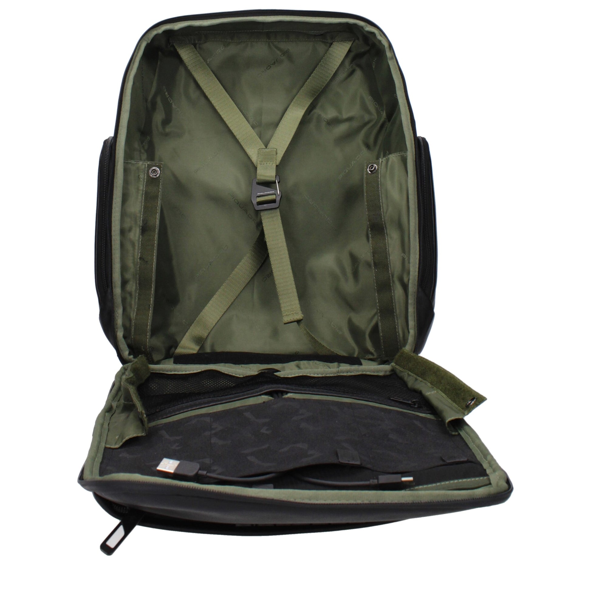 Piquadro Black Leather Backpack with USB Port