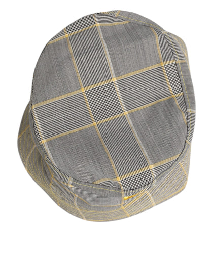 Dolce & Gabbana Gray Yellow Wool Blend Plaid Bucket Hat for Men
