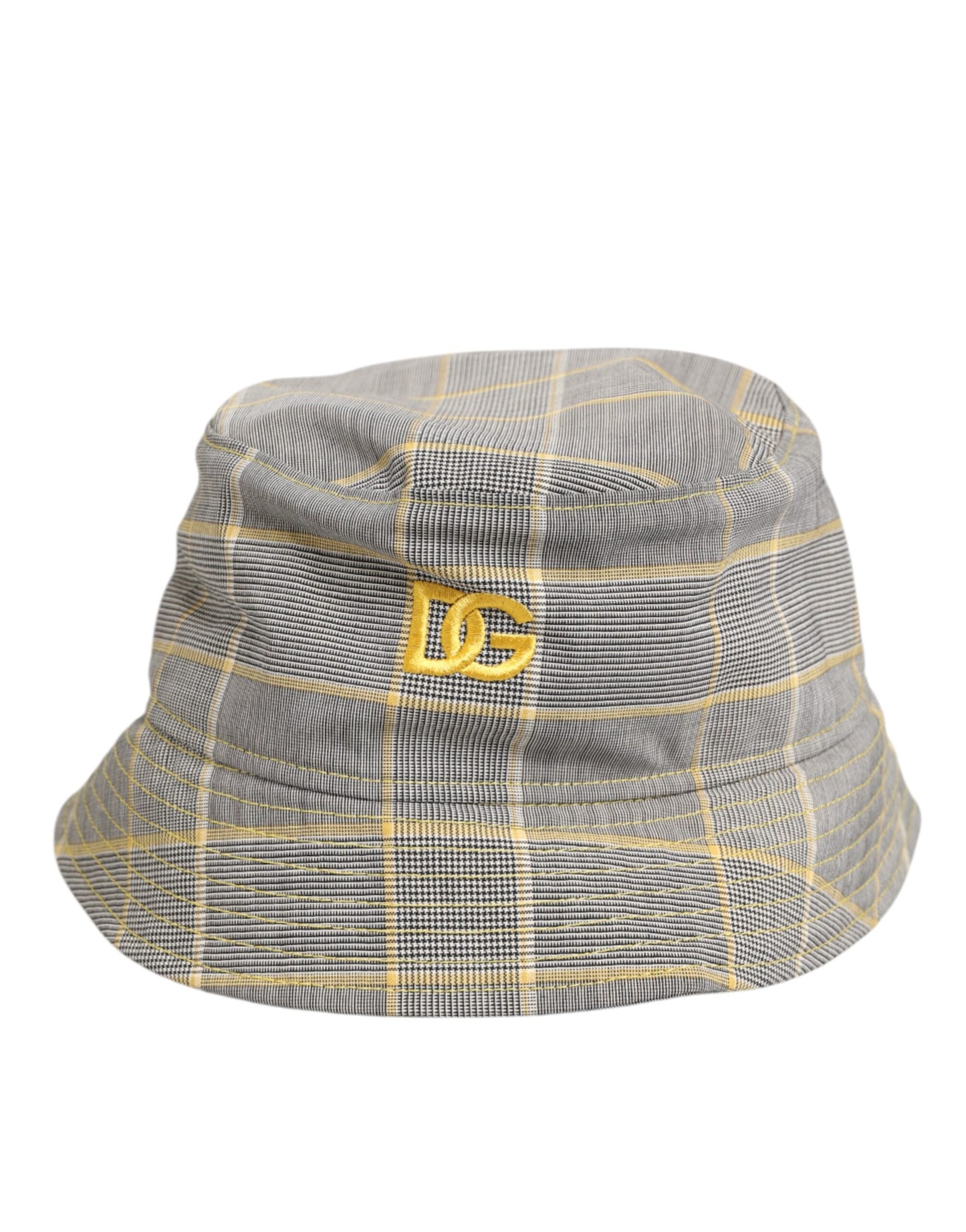 Dolce & Gabbana Gray Yellow Wool Blend Plaid Bucket Hat for Men