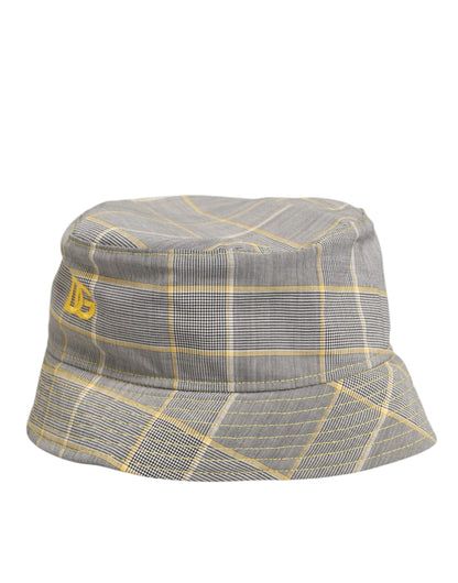 Dolce & Gabbana Gray Yellow Wool Blend Plaid Bucket Hat for Men