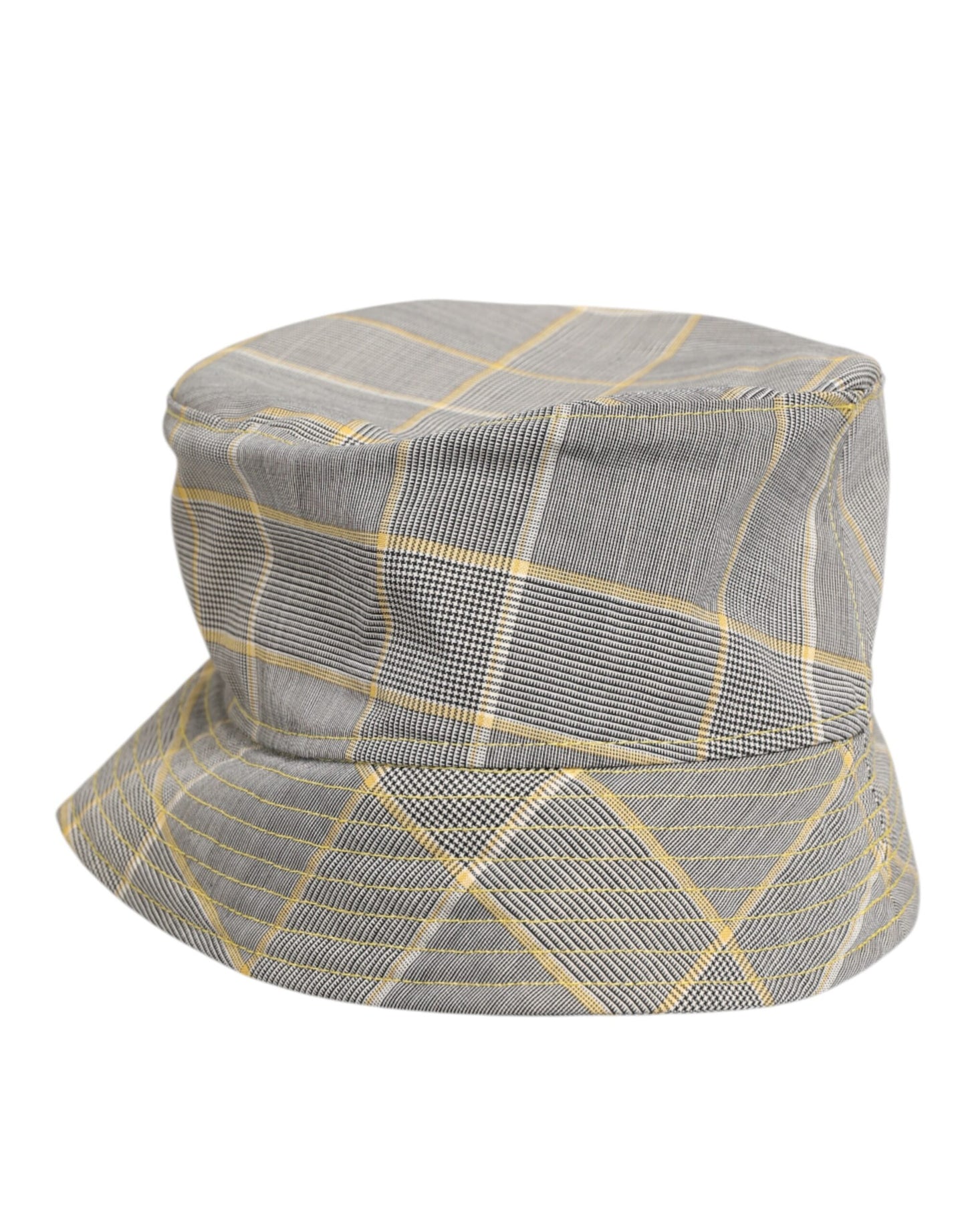 Dolce & Gabbana Gray Yellow Wool Blend Plaid Bucket Hat for Men