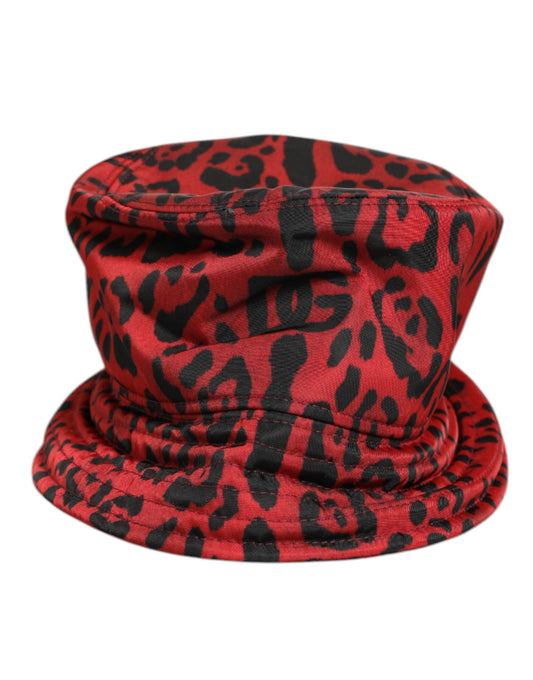 Dolce & Gabbana Red Black Nylon Leopard Print Bucket Hat for Men