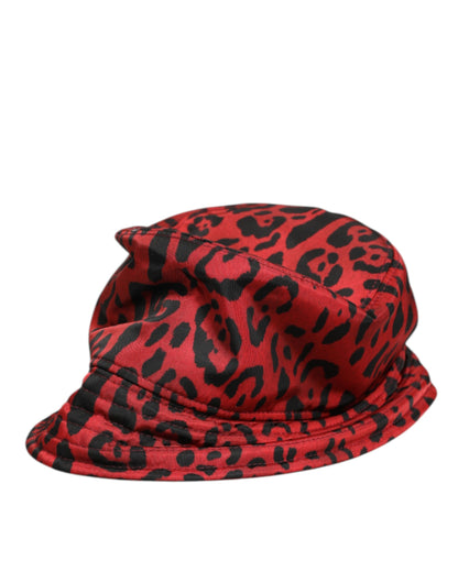 Dolce & Gabbana Red Black Nylon Leopard Print Bucket Hat for Men
