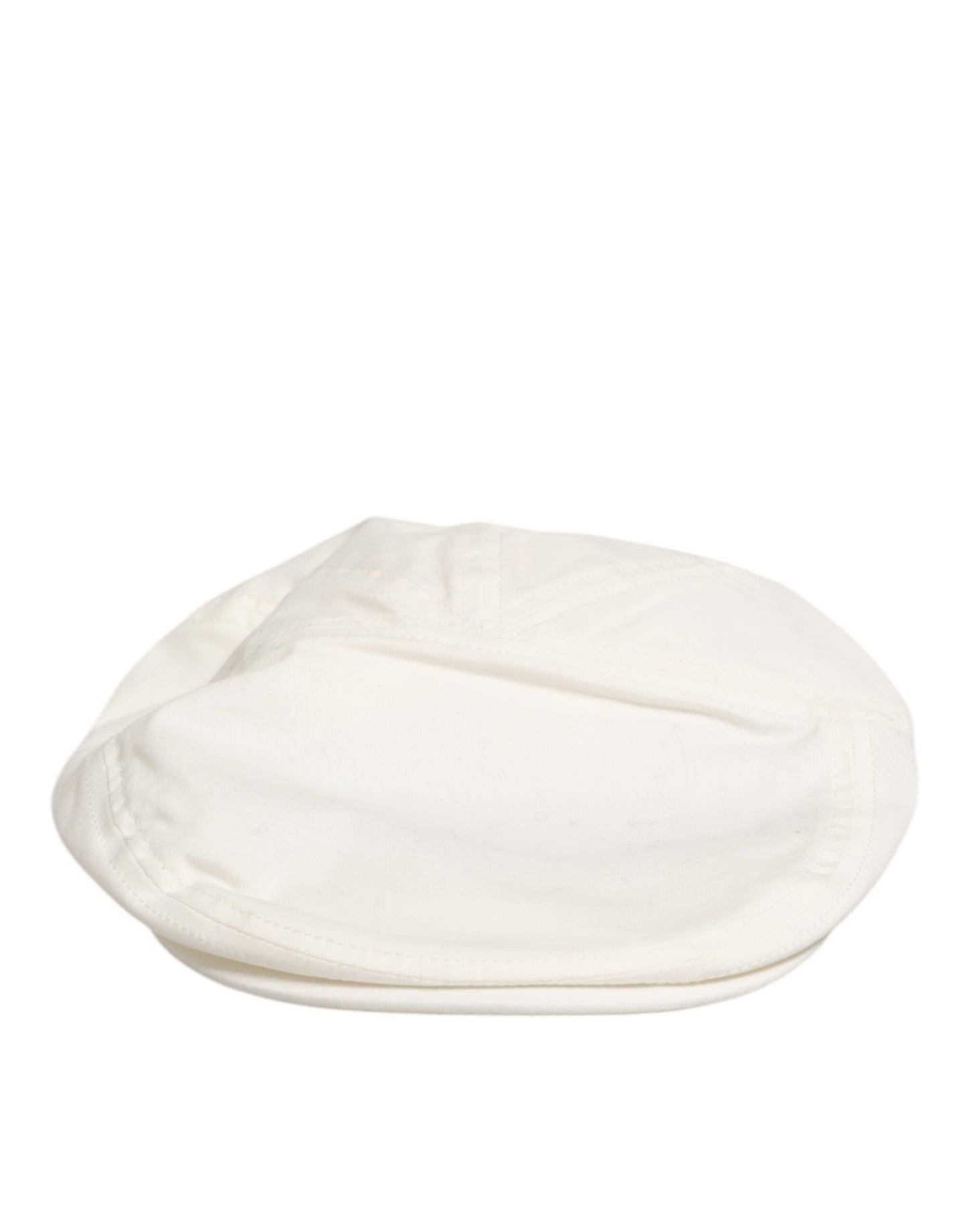 Dolce & Gabbana White Cotton Blend Leather Trim Flat Cap for Men
