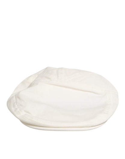 Dolce & Gabbana White Cotton Blend Leather Trim Flat Cap for Men