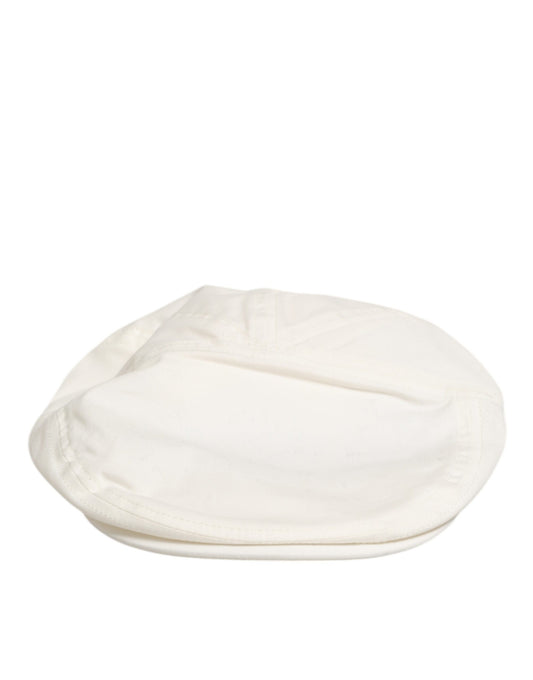 Dolce & Gabbana White Cotton Blend Leather Trim Flat Cap for Men