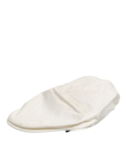 Dolce & Gabbana White Cotton Blend Leather Trim Flat Cap for Men