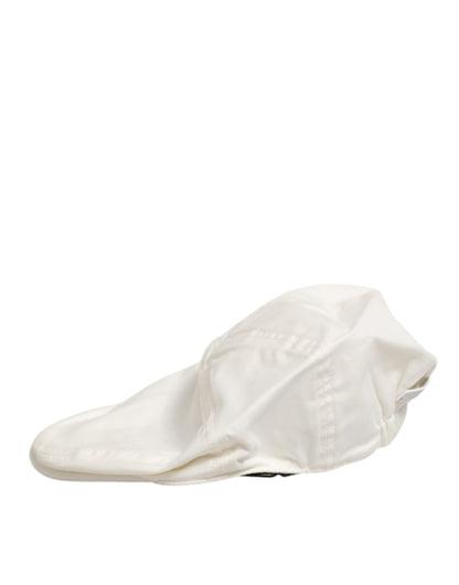 Dolce & Gabbana White Cotton Blend Leather Trim Flat Cap for Men