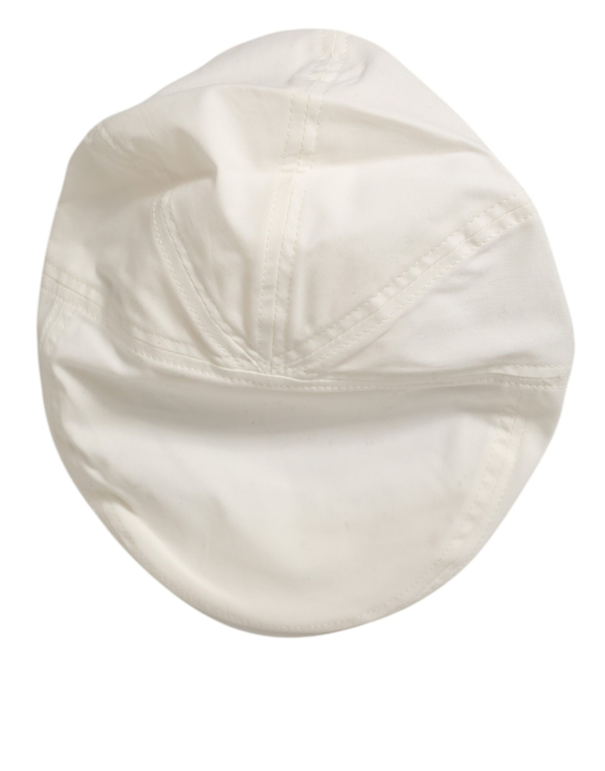 Dolce & Gabbana White Cotton Blend Leather Trim Flat Cap for Men