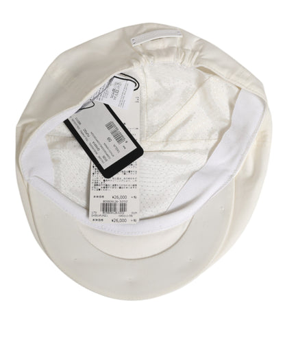 Dolce & Gabbana White Cotton Blend Leather Trim Flat Cap for Men